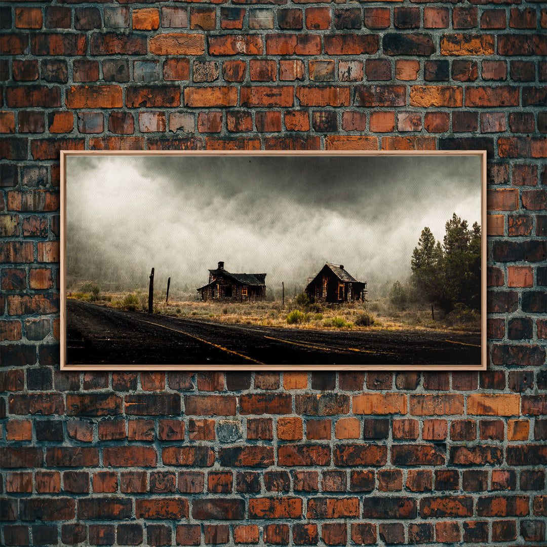 Ghost town canvas art, wild west theme, abandoned art