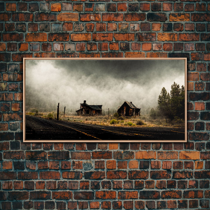 Ghost town canvas art, wild west theme, abandoned art