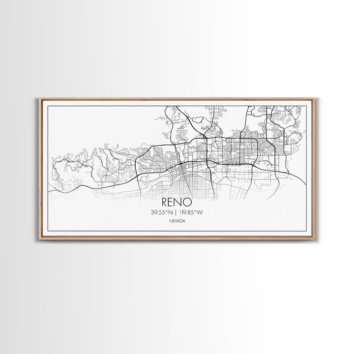 Reno City Map, Nevada Art, Map Print, Minimalist Wall Art, Wall Art, Canvas Art, Dorm Room Art, Panoramic Art, Gift For The Home, Room Décor