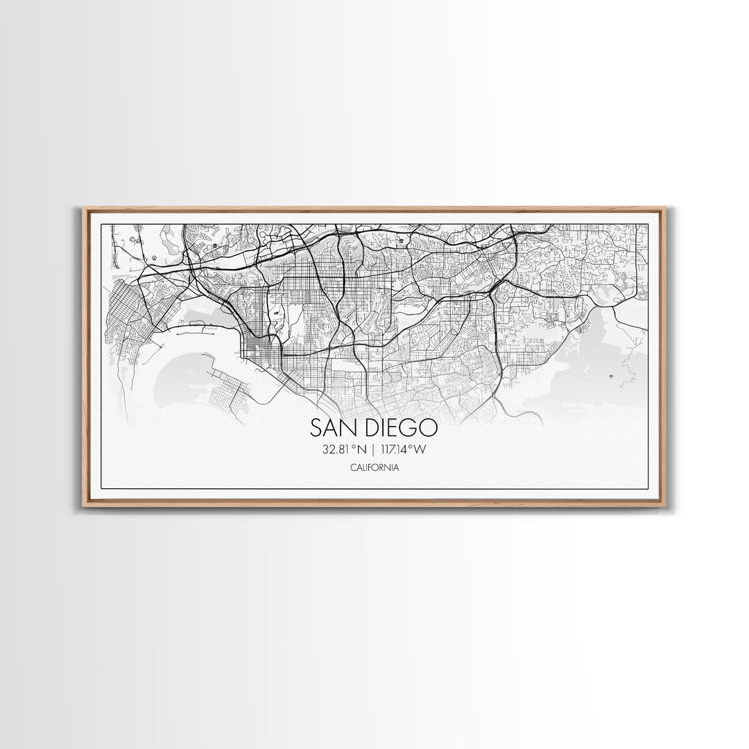 San Diego City Map, California Art, Map Print, Modern Wall Art, Wall Art, Canvas Art, Home Décor Prints, Friendship Gift, Horizontal Art