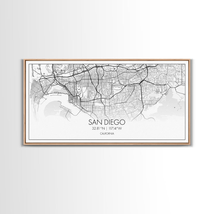 San Diego City Map, California Art, Map Print, Modern Wall Art, Wall Art, Canvas Art, Home Décor Prints, Friendship Gift, Horizontal Art