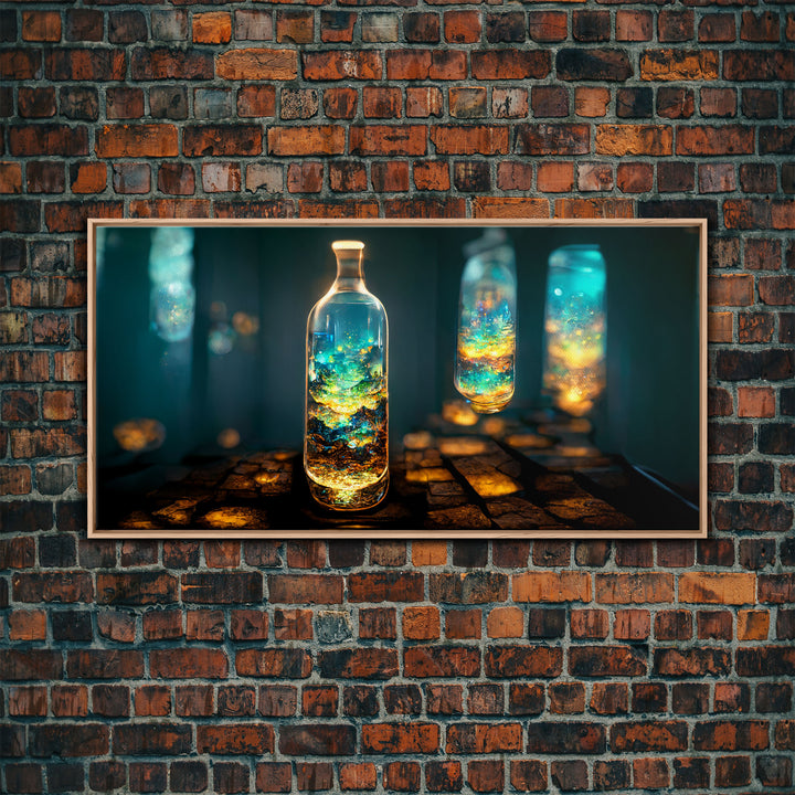 Miniature world in a bottle canvas print, high fantasy wall art, magical wall art, ready to hang wall art