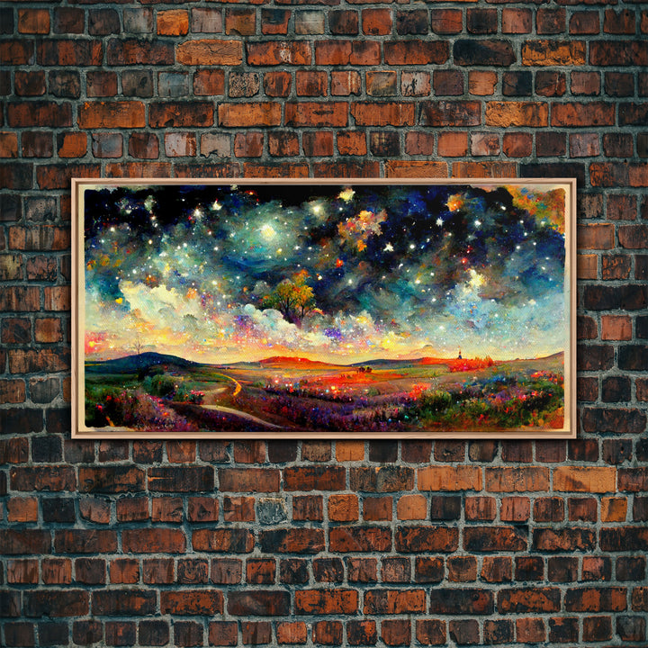 Night Starry Sky Landscape On Canvas Print Colorful Night Sky Painting Nature Painting Living Room Wall Art Spiritual Starry Painting
