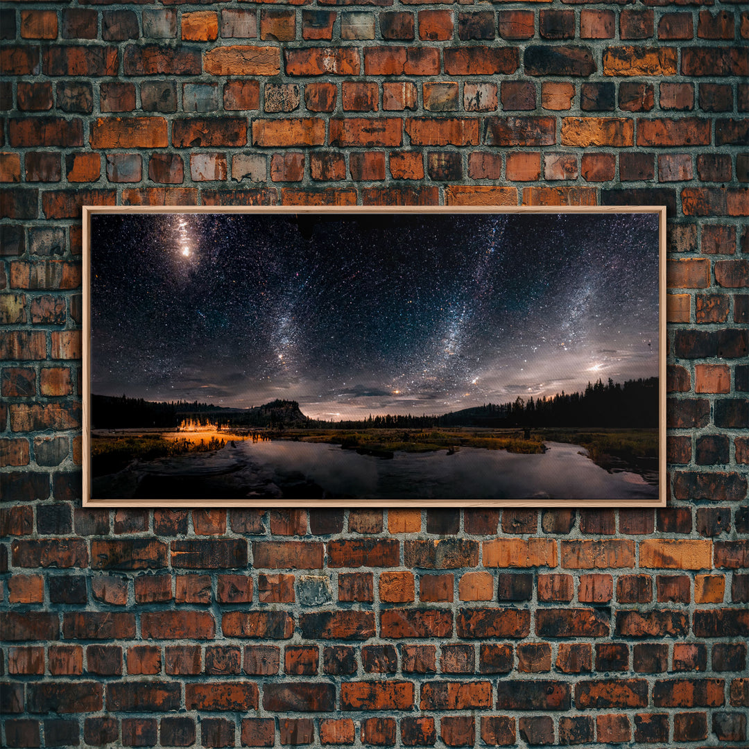 Cool Wall Art Landscape Mountains Nature Painting Prints Minimalist Modern Home Artwork Decoration Night Sky With Stars, Framed Canvas Print
