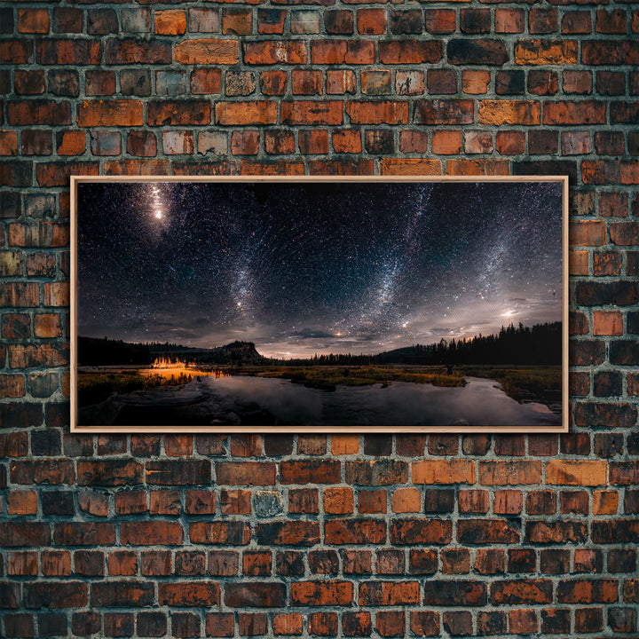 Cool Wall Art Landscape Mountains Nature Painting Prints Minimalist Modern Home Artwork Decoration Night Sky With Stars, Framed Canvas Print