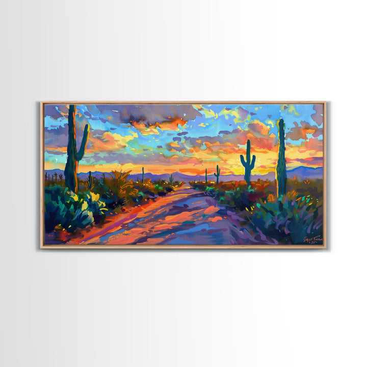Majestic Desert Sunset Over Mountains, Framed Canvas Print for Bedroom Art, Ideal for Southwestern and Boho Decor