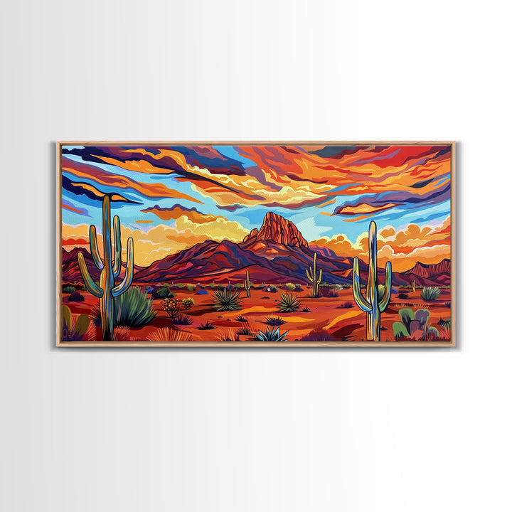 Serene Desert Sunset with Water Reflection, Framed Canvas Print for Bedroom Art, Ideal for Boho and Southwestern Decor