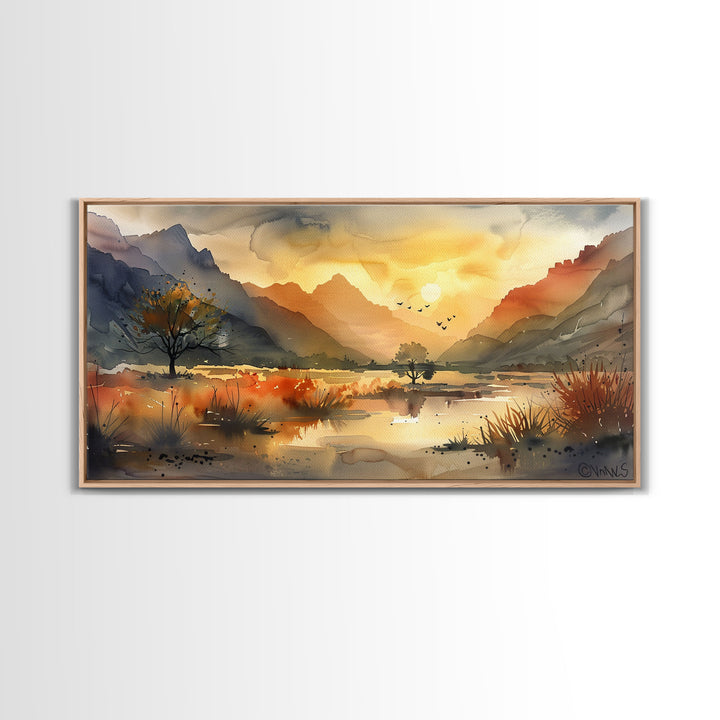 Peaceful Desert Landscape with Autumn Colors, Framed Canvas Print for Living Room Art, Perfect for Boho and Southwestern Decor