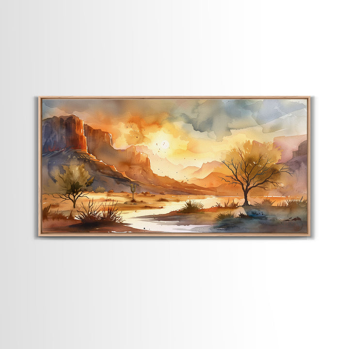 Foggy Rural Farmhouse Scene with Country Road, Charming Framed Canvas Print for Living Room, Rustic Wall Art, Vintage Decor