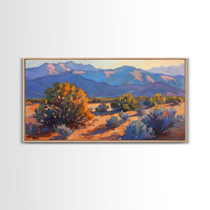 Serene Desert Landscape with Mountains, Beautiful Living Room Art, Framed Canvas Print, Farmhouse Style, Rustic Wall Decor