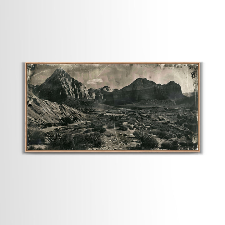 Majestic Mountain Range in Vintage Style, Framed Canvas Print for Living Room Decor, Ideal Bedroom Wall Art, Western Landscape