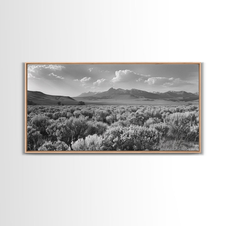 Mountain Range with Rolling Hills and Sagebrush, Framed Canvas Print Farmhouse Living Room Wall Art, Rustic Home Decor, Scenic Landscape Art