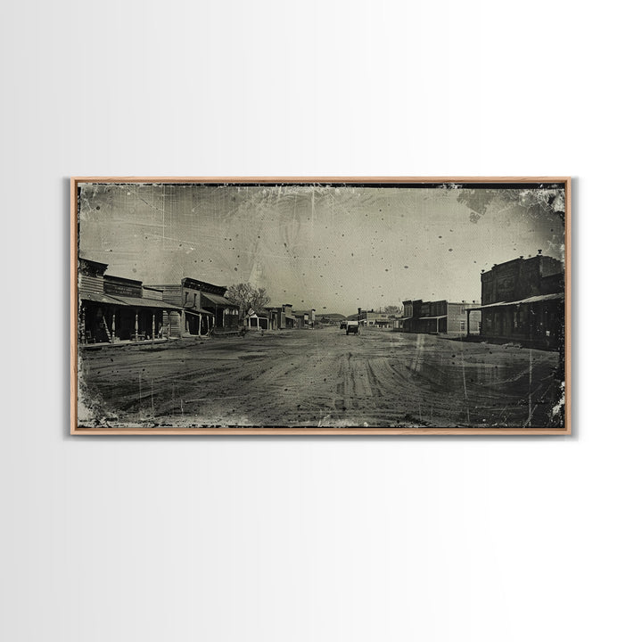 Deserted Old West Town Street, Sepia Framed Canvas Print Farmhouse Living Room Wall Art, Vintage Home Decor, Rustic Art Piece