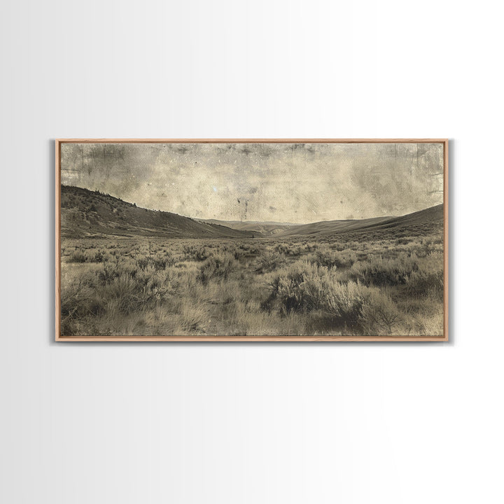 Expansive Desert Landscape with Rolling Hills Framed Canvas Print for Farmhouse Bedroom Wall Art Rustic Home Decoration, Scenic Nature Scene