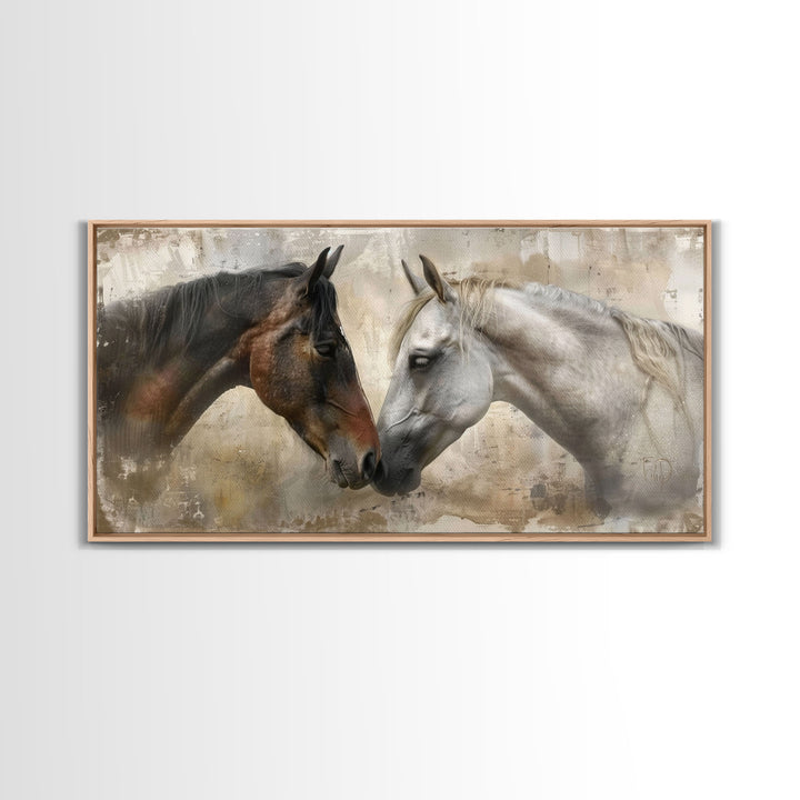 Spotted and Dark Horses, Framed Canvas Print for Rustic Living Room Decor, Equine Art for Home and Bedroom Decoration