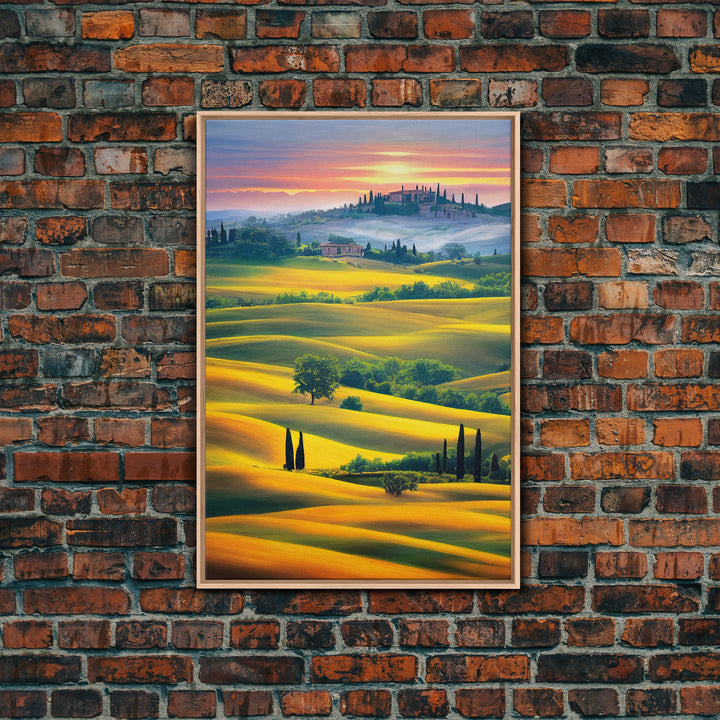 Italian Countryside at Sunset, Italy Art, Framed Canvas Print, Ready To Hang Framed Wall Art, Living Room Wall Hanging
