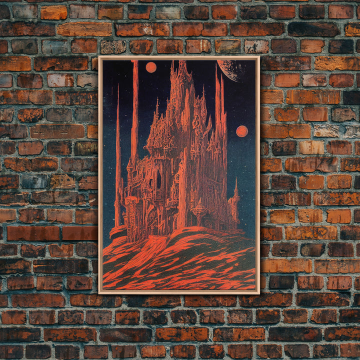Gothic Red Eerie Castle Fine Art Print, Wall Poster, Wall Art Print