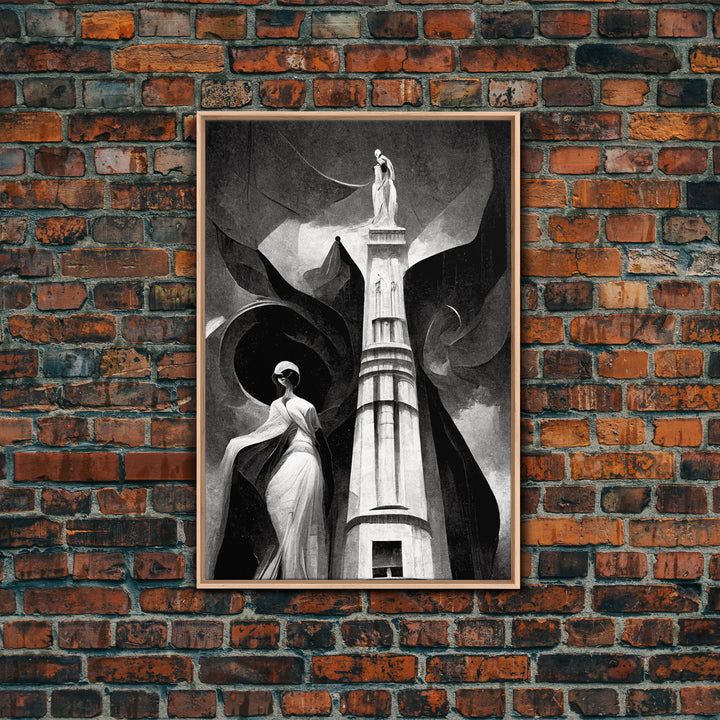 Vintage Style Art Deco Statue Study, Framed Canvas Print, Retro Style Wall Art, 1920s - 1930s style Art