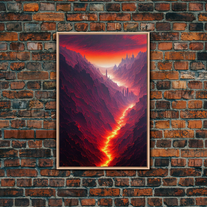 Lava Flow, Depths of Hades Art, Framed Canvas Print, Ready To Hang Framed Wall Art, Living Room Wall Hanging