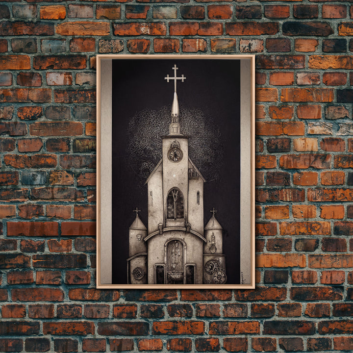 Gothic Church, Framed Canvas Print, Ready To Hang Framed Wall Art, Living Room Decor