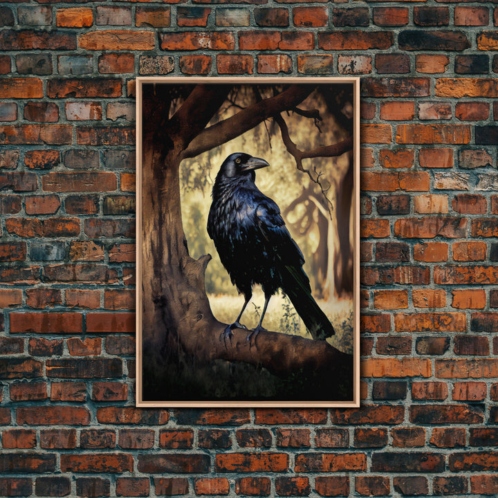 Portrait of a raven, cool crow art, framed canvas print