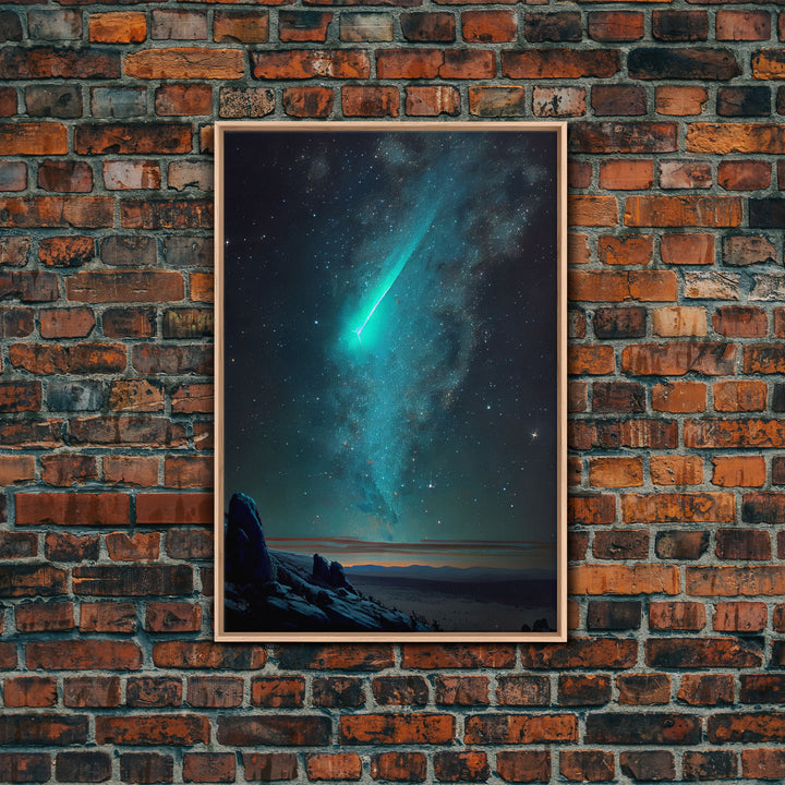 Shooting Star over an Arizona desert landscape, framed canvas print, milky way galaxy starry night sky art