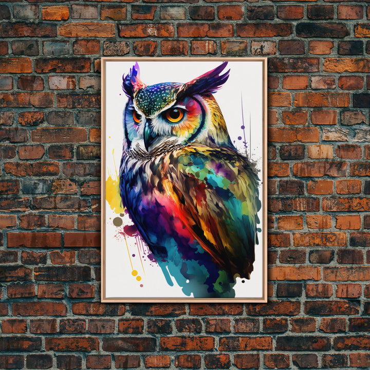 Watercolor Owl Painting Canvas Print, Framed Canvas Art, Pop Art Style, Owl Decor, Owl Print, Owl Art