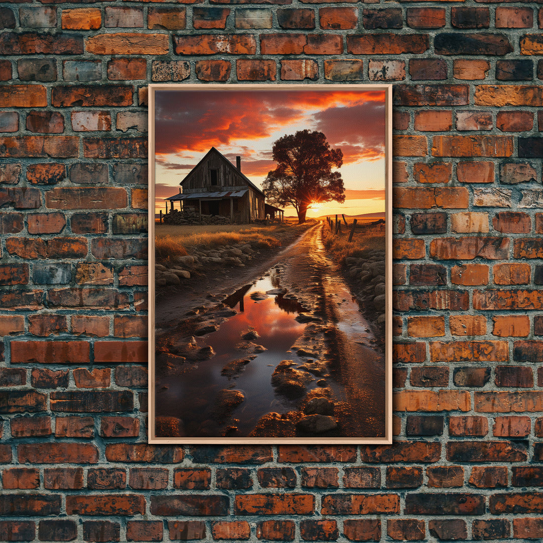 Country Lane Sunset Canvas Print, Country Roads, Dirt Road Art, Primitive Decor