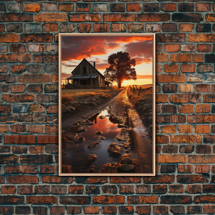 Country Lane Sunset Canvas Print, Country Roads, Dirt Road Art, Primitive Decor