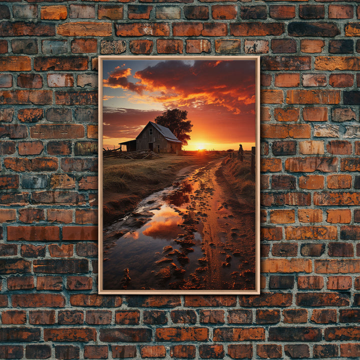 Storm Rolling In Over Country Roads at Sunset, Cottagecore Art, Framed Canvas, Poster Print, Wall Art, Primitive Wall Art, Redneck Art