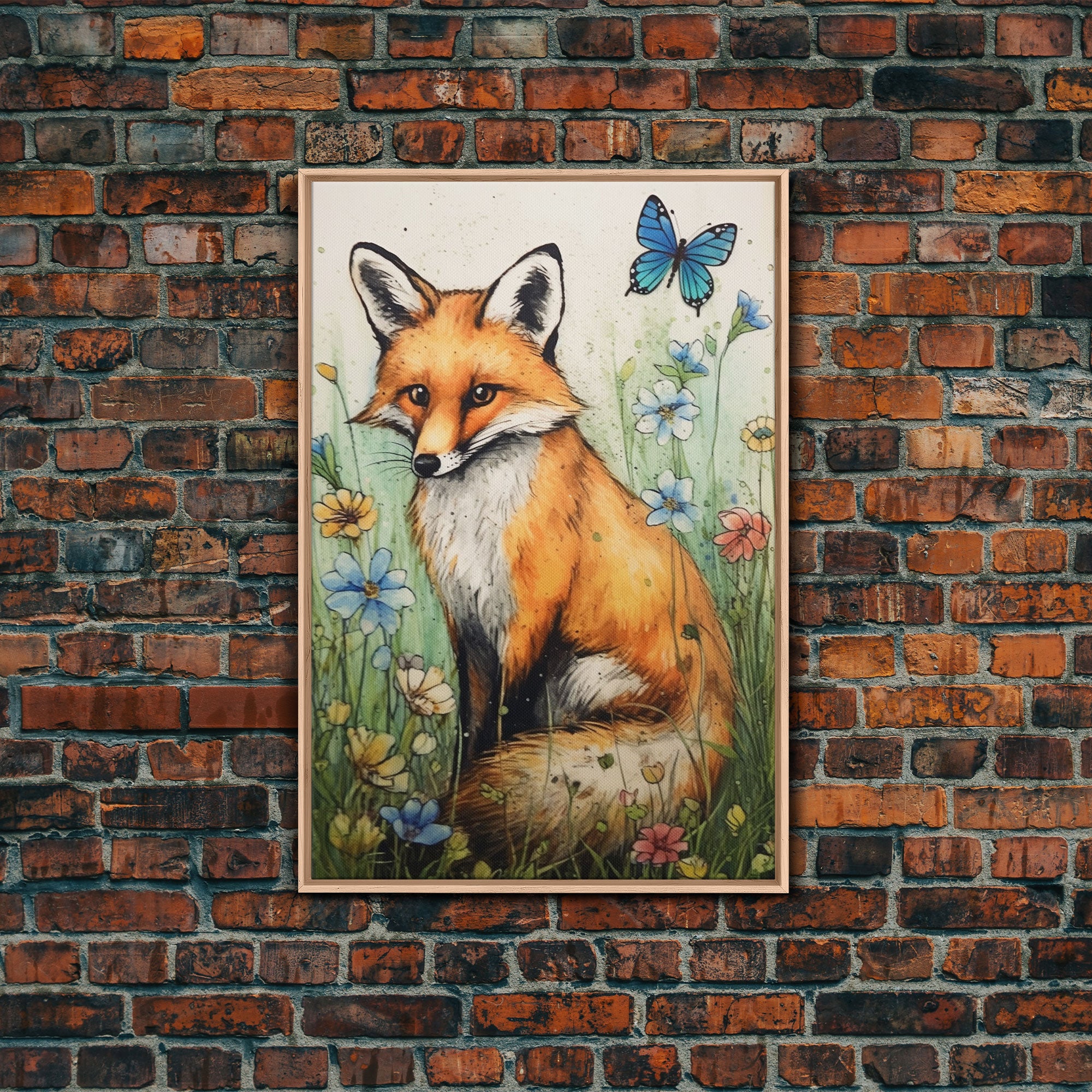 Framed Fox Wall Art, Vintage Wall Art, Muted Neutral Colors, Animal Pr ...