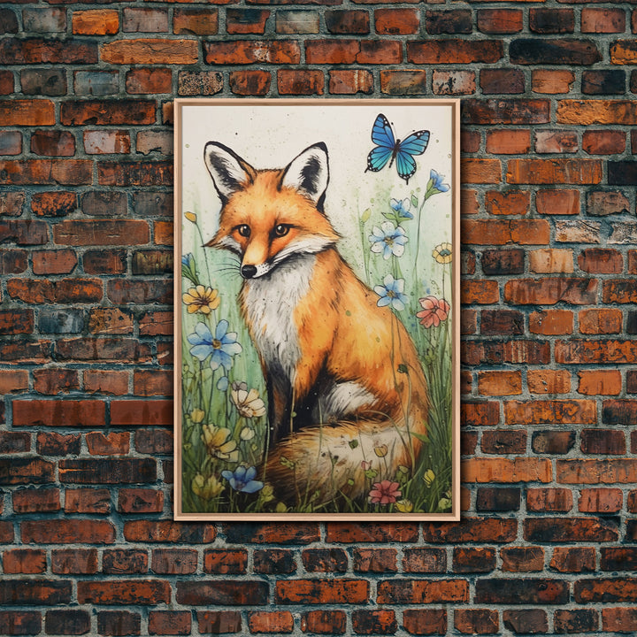 Framed Fox Wall Art, Vintage Wall Art, Muted Neutral Colors, Animal Prints, Farmhouse Wall Decor, Moody Wall Decor, Canvas Print