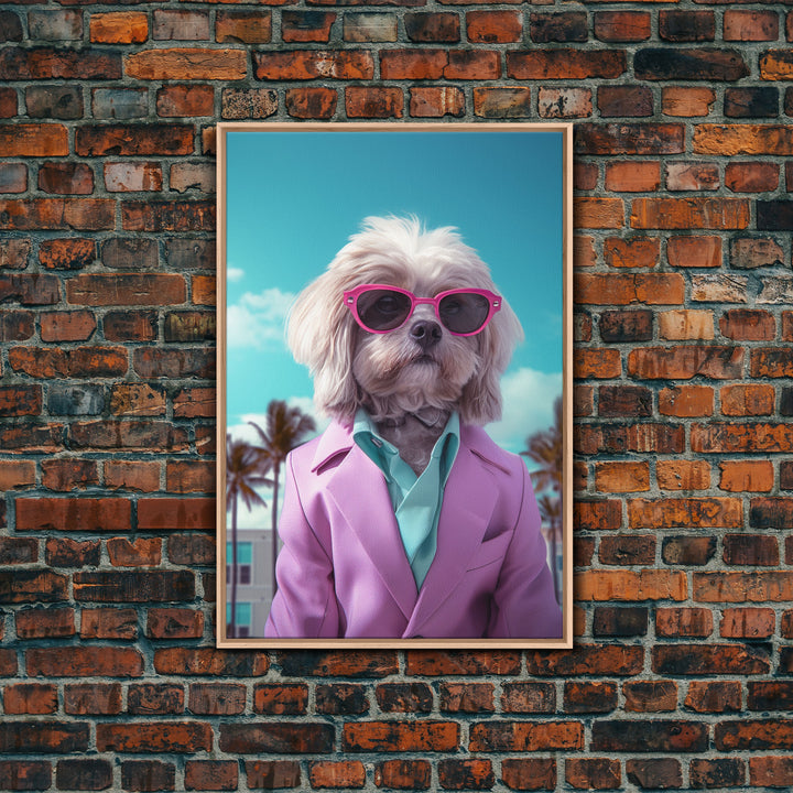 Shih Tzu Wall Print, Dog Wall Art, Dog Sunglasses, Pink Teal Suit, Funny Wall Art, Framed Wall Art, Framed Canvas, Wall Print, Wall Canvas