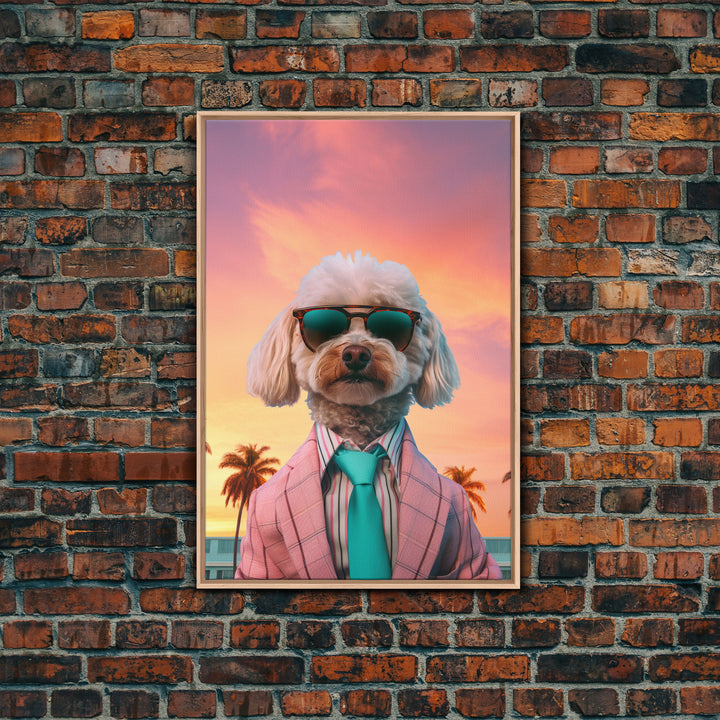 Poodle Wall Print, Dog Wall Art, Dog Sunglasses, Dog In Pink Suit, Funny Art, Framed Wall Art, Framed Canvas, Wall Print, Wall Canvas