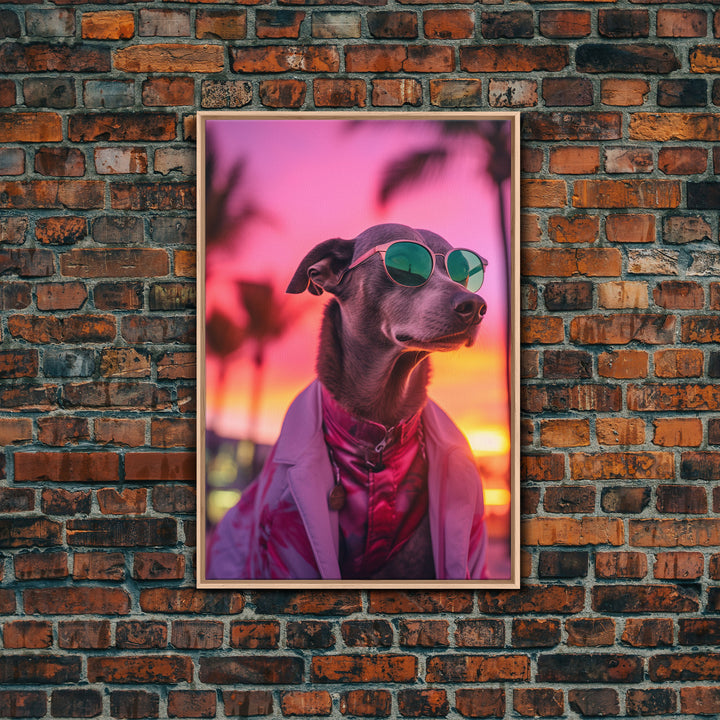 Greyhound Wall Print, Dog Wall Art, Dog Sunglasses, Dog In Pink Suit, Funny Art, Framed Wall Art, Framed Canvas, Wall Print, Wall Canvas