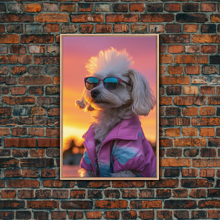Shih Tzu Wall Print, Dog Wall Art, Dog Sunglasses, Dog In Pink Tracksuit, Funny Art, Framed Wall Art, Framed Canvas, Wall Print, Wall Canvas