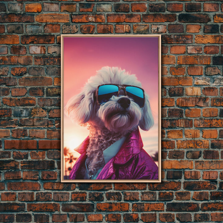 Poodle Wall Print, Dog Wall Art, Dog Sunglasses, Dog In Pink Suit, Funny Art, Framed Wall Art, Framed Canvas, Wall Print, Wall Canvas