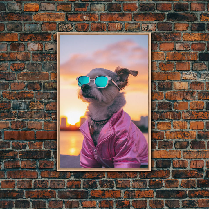 Shih Tzu Wall Print, Dog Print, Dog Sunglasses, Dog In Pink Tracksuit, Funny Art, Framed Wall Art, Framed Canvas, Wall Print, Wall Canvas