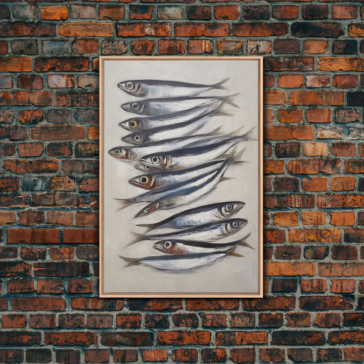 Sardines Art Print - Framed Canvas Art - Oil Painting Still Life Print - French Kitchen Art - Restaurant Art - Boho Farmhouse Decor