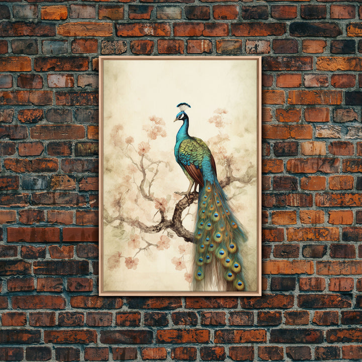 peacock wall art | peacock art print | boho wall art | peacock poster | mid century modern art | home office wall art | Farmhouse Canvas Art