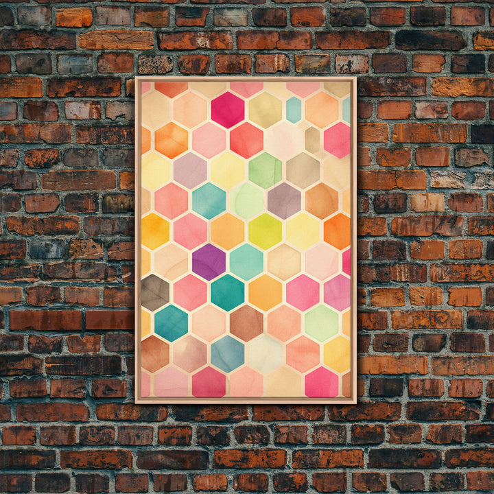 Hexagon Art, Mid Century Art Print, Framed Modern Art, Geometric Art, Mid Century Modern Wall Art, Colorful Art, MCM Style Canvas Art