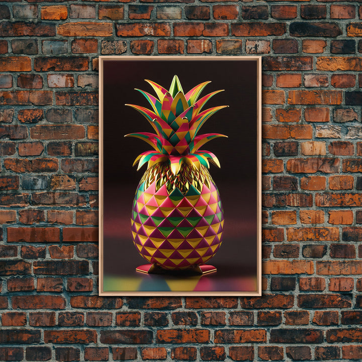 Metallic Pineapple Pop Art, Framed Canvas Print, Unique colorful wall art, Fruit Art