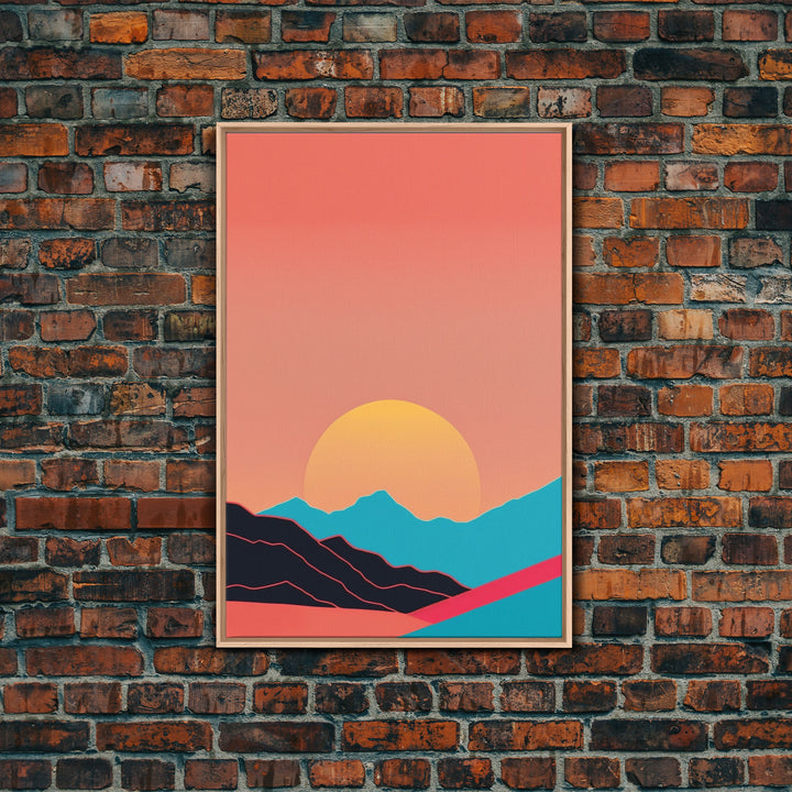 Peach Sunset, Framed Canvas Print, Minimalist Art Deco Inspired Wall Art