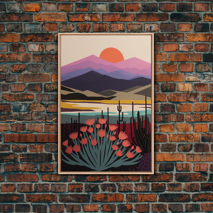 Boho Style Mountain Landscape, Minimalist Art, Sunset Over The Mountains