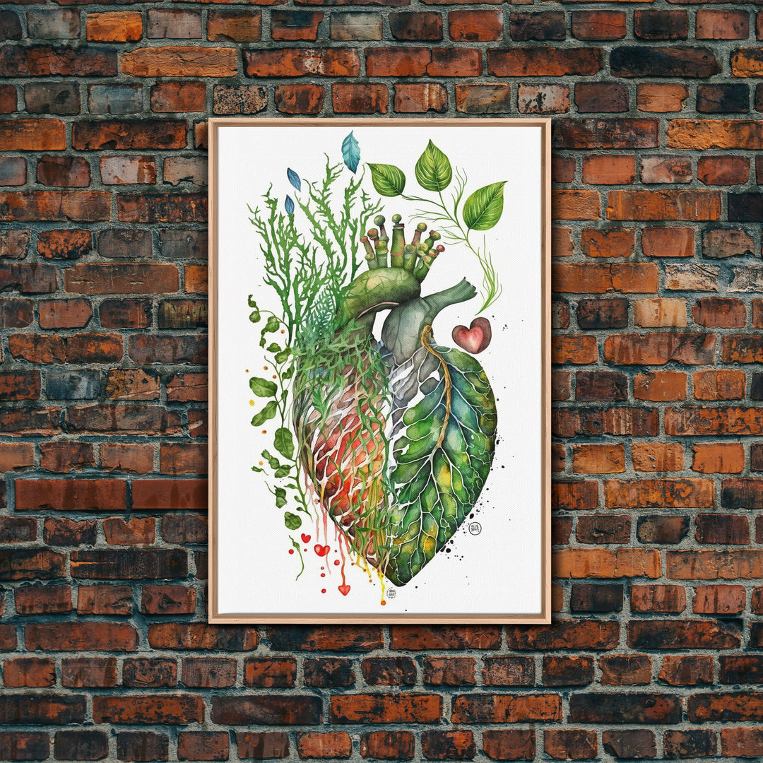 Florapunk Heart, Anatomical Heart Painting Canvas Print, Watercolor Heart, Human Heart, Pond Heart, Marsh Painting, Waterlily, Lily pads