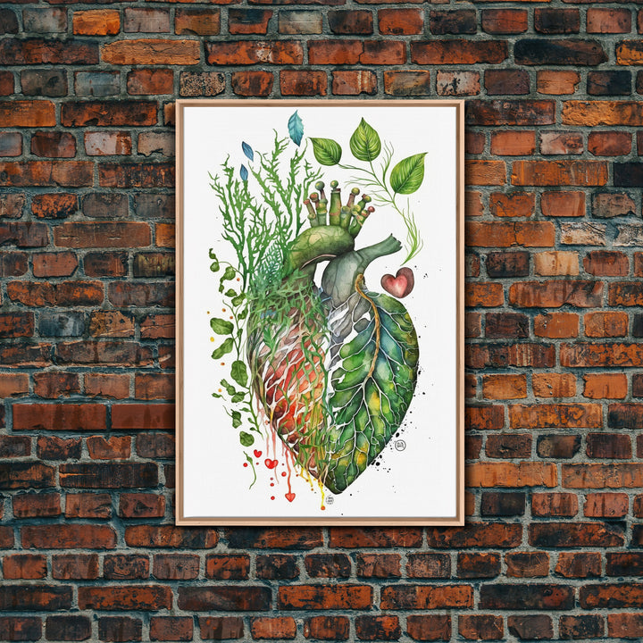 Florapunk Heart, Anatomical Heart Painting Canvas Print, Watercolor Heart, Human Heart, Pond Heart, Marsh Painting, Waterlily, Lily pads