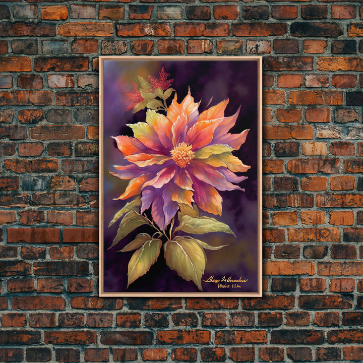 Vintage Style Flower / Botanical Painting Print / Framed Canvas Print / Beautiful Floral Decor / Boho Style Flower Art / Minimalist Painting