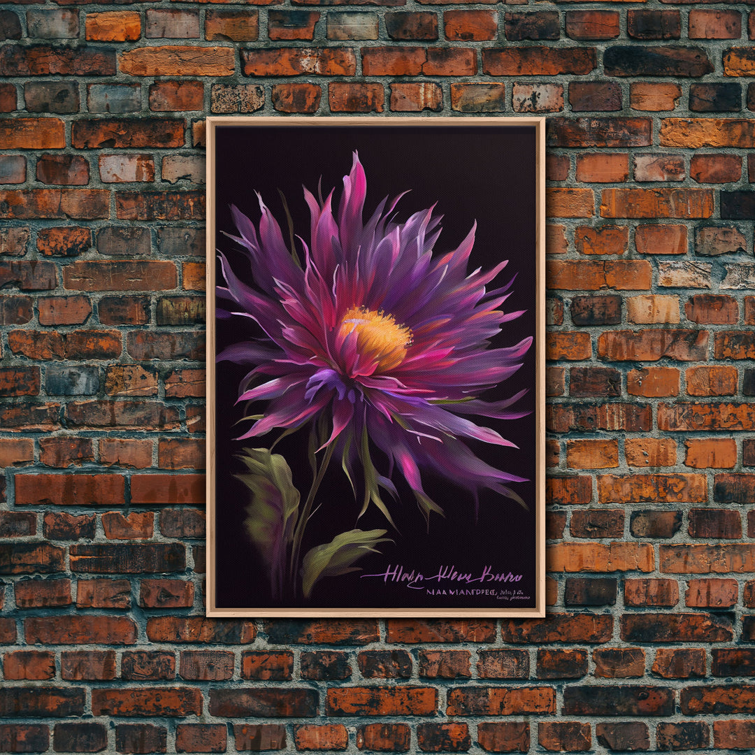 Vintage Style Flower / Botanical Painting Print / Framed Canvas Print / Beautiful Floral Decor / Boho Style Flower Art / Purple Flowers
