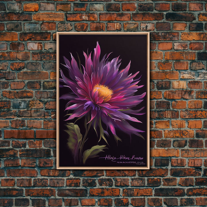 Vintage Style Flower / Botanical Painting Print / Framed Canvas Print / Beautiful Floral Decor / Boho Style Flower Art / Purple Flowers
