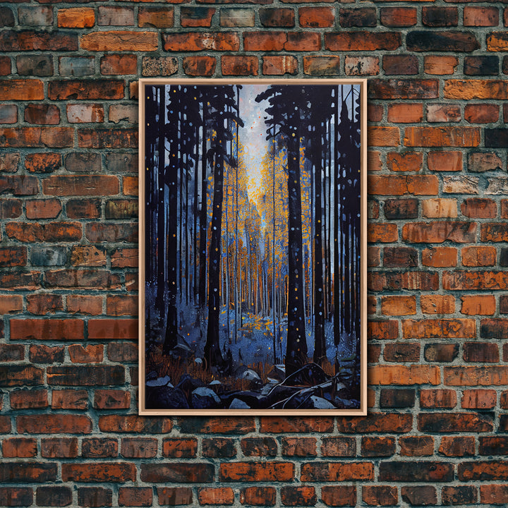 Original Abstract Forest Landscape Canvas Print Oil Painting, Abstract Texture Misty Woodland Painting Modern Living Room Wall Art Decor